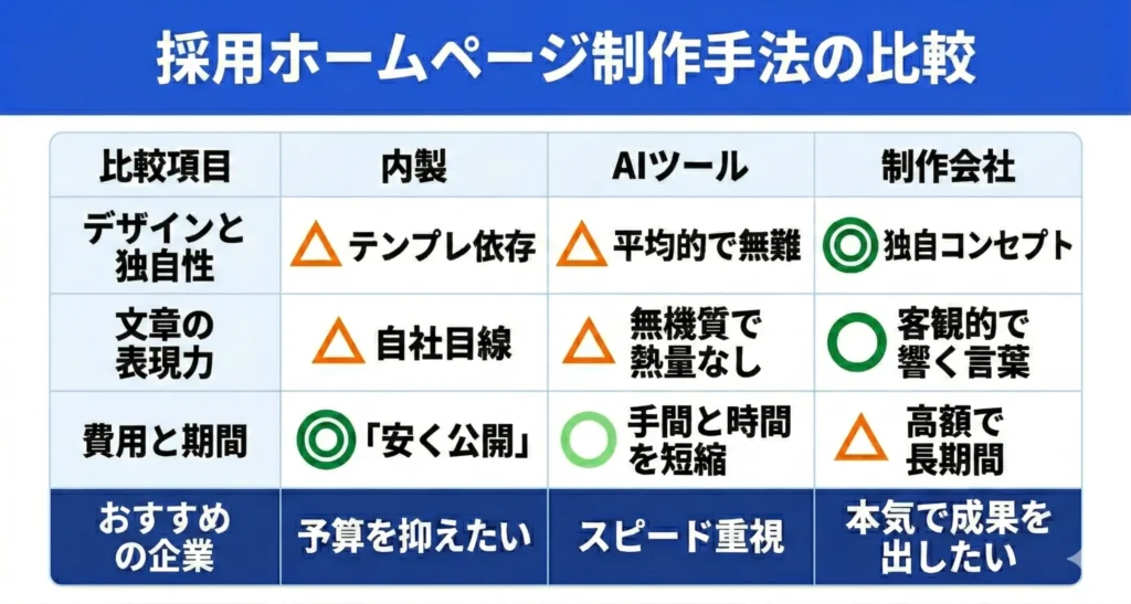 「求職者の心を動かす」ためのホームページ制作手法の比較