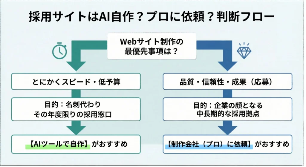 採用サイトはAIで作るべき？ プロに頼むべき？
判断フロー
